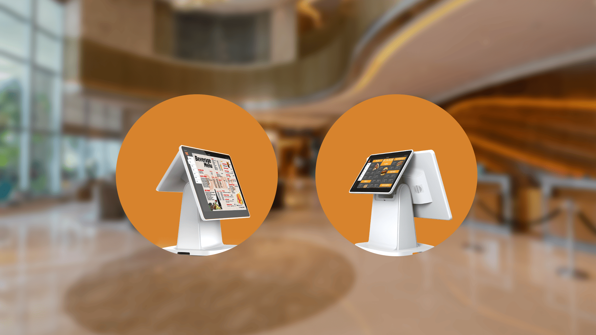 SP700双屏智能收银机 - 整机外观,15.6英寸操作屏和10.1英寸客户屏